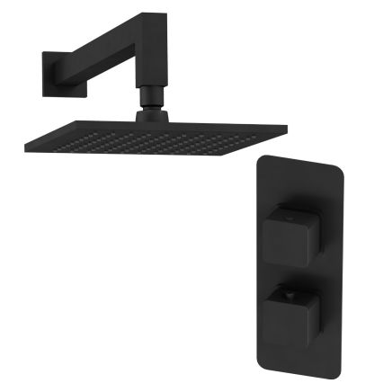 Liva Matt Black Concealed Shower Valve & Fixed Shower Head Pack