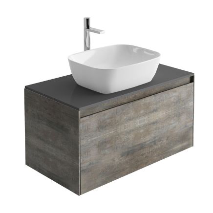 Odion 900mm Wall Hung Vanity Unit in Metallic with Black Worktop