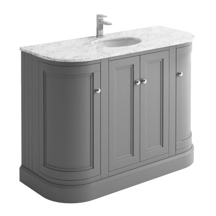Richmond Light Grey Curved Traditional Floor Standing Vanity Unit with White Marble Top 1200mm