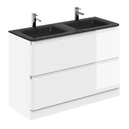 Neon Gloss White Floor Standing Vanity Unit with Grey Glass Basin 1200mm