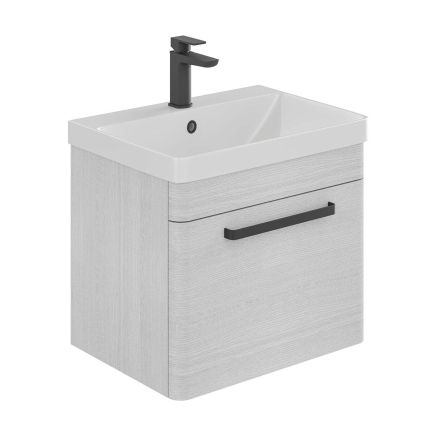Esk White Wall Hung Vanity Unit and Basin with Black Handles 500mm