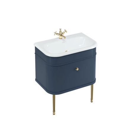 Burlington Chalfont Matt Blue Single Drawer Vanity Unit and Basin with Gold Legs 750mm
