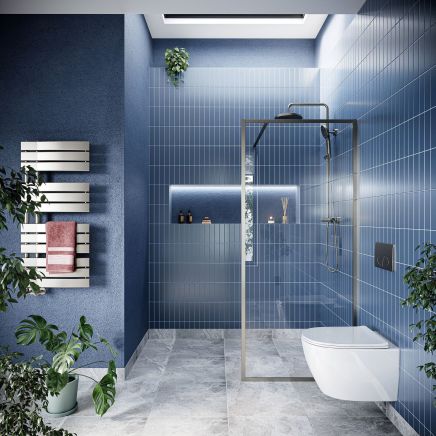 Amien Brushed Nickel Framed Clear Glass Shower Screen - 880mm