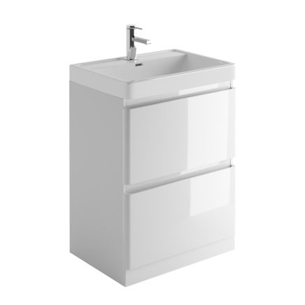 Neon Gloss White Floor Standing Vanity Unit with Resin Basin 600mm