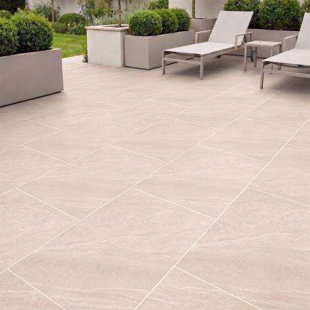 Cumbria White Stone Outdoor Porcelain Tile roomset