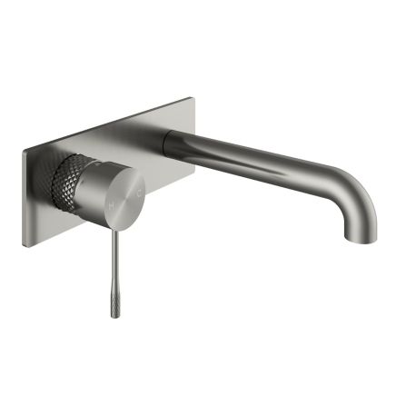 Moray Gunmetal wall mounted basin tap featuring a textured knurled detailing