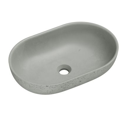 Brava Light Grey Travertine Texture Concrete Oval Countertop Basin 530x350mm
