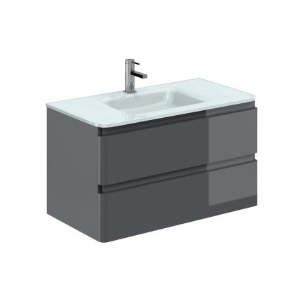 Neon Gloss Titanium Grey Wall Hung Vanity Unit with Opal Glass Basin 900mm