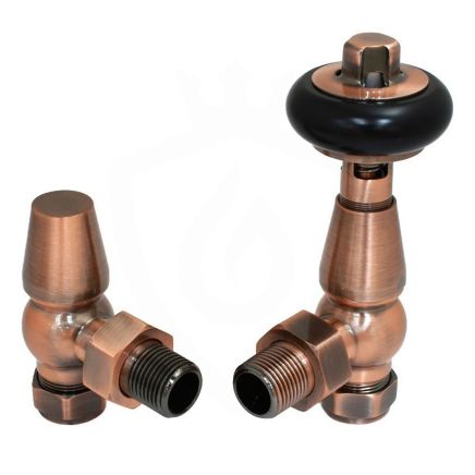 Antique Copper Wooden Head Angled Pair of Radiator Valves