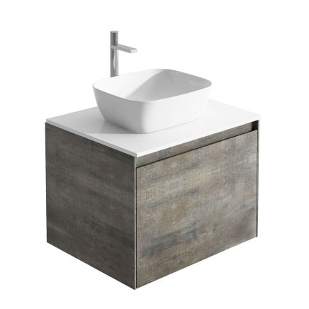 Odion 600mm Wall Hung Vanity Unit in Metallic with White Worktop
