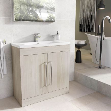 Nante Light Elm Floor Standing Vanity Unit with Ceramic Basin 800mm