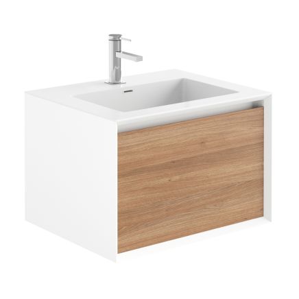 Snowdon White and Oak Wall Hung Vanity Unit with White Basin 600mm