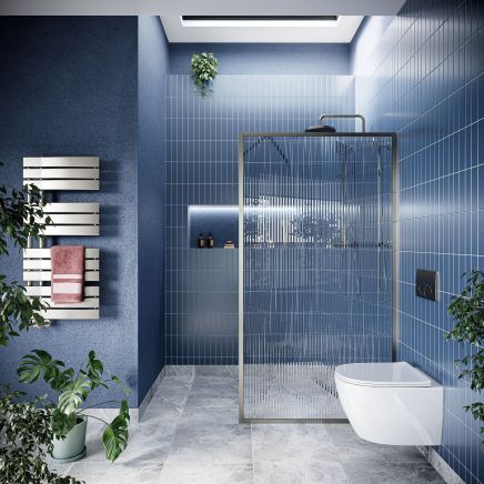 Amien Brushed Nickel Framed Fluted Glass Shower Screen - 1080mm