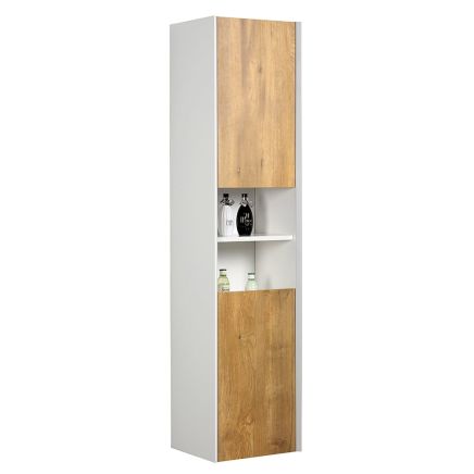 Snowdon White and Oak Wall Hung Tall Storage Cabinet