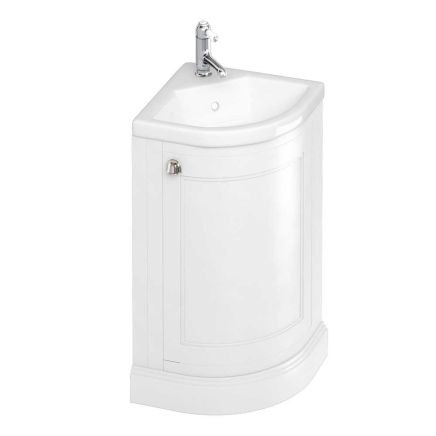 Traditional white freestanding corner cloakroom vanity unit with integrated basin