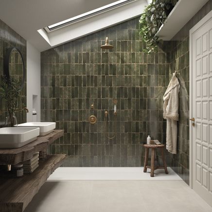 Monza Oliva Green Glossy Porcelain Brick Tile - 65x200mm