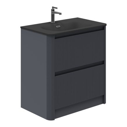 800mm Wish Ribbed Floorstanding Vanity Unit with Drawers in Charcoal with Black Basin