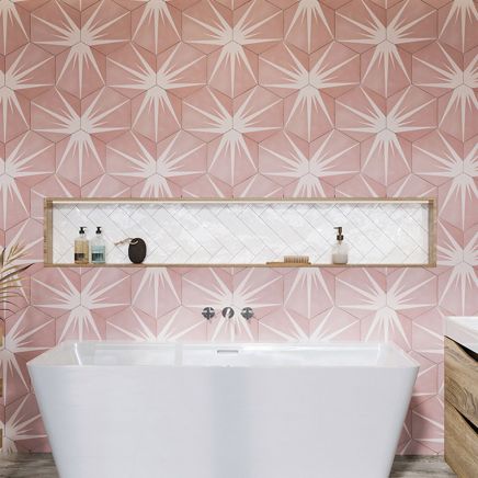 Lotus Hex Matt Pink Hexagon Porcelain Tile - 198x228mm Roomset