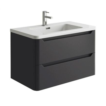 Ellis Matt Black Wall Hung Vanity Unit with Ceramic Basin 800mm