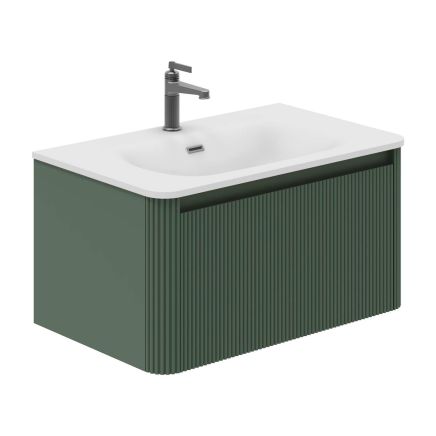 800mm Wish Ribbed Wall Hung Vanity Unit in Green with Ceramic Basin