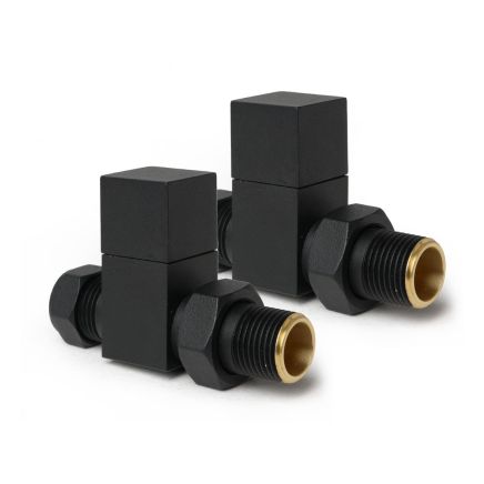 Square Black Straight Pair of Radiator Valves Spec Drawing