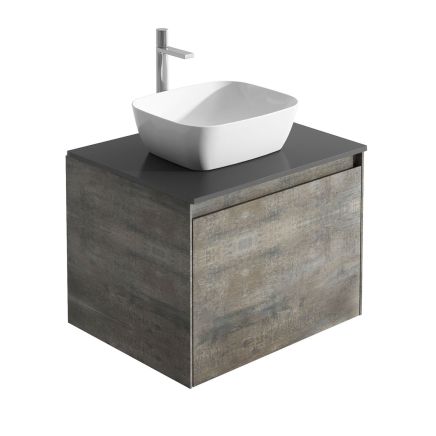 Odion 500mm Wall Hung Vanity Unit in Metallic with Black Worktop