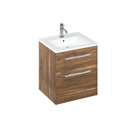 Britton Shoreditch Caramel Double Drawer Wall Hung Vanity Unit with Square Basin 550mm