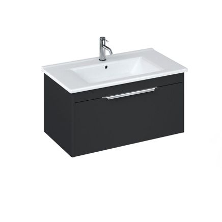 Britton Shoreditch Matt Grey Single Drawer Wall Hung Vanity Unit with Square Basin 850mm