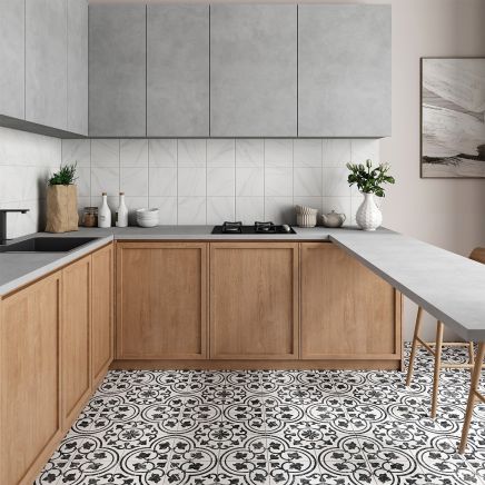 Motril Black Ornate Matt Porcelain Tile Roomset