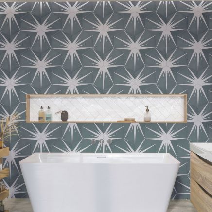Lotus Hex Matt Green Hexagon Porcelain Tile - 198x228mm Roomset