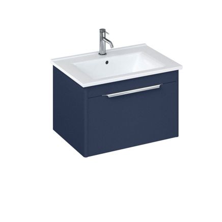 Britton Shoreditch Matt Blue Single Drawer Wall Hung Vanity Unit with Square Basin 650mm