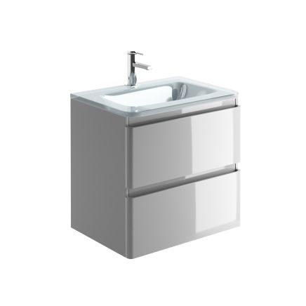 Neon Gloss Light Grey Wall Hung Vanity Unit with Opal Glass Basin 600mm