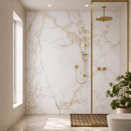 Pristina Golden Calacatta Marble Waterproof PVC Shower Wall Panel 1000x2400mm