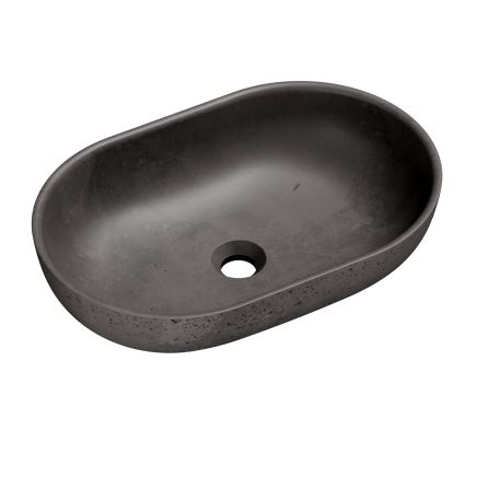 Brava Dark Grey Travertine Texture Concrete Oval Countertop Basin 530x350mm