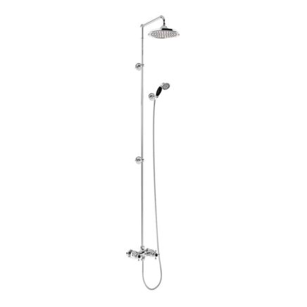 Burlington Eden Chrome Exposed Bar Valve Shower Pack with 12" Fixed Shower Head, Extended Rigid Riser & Black Accents