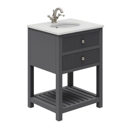 Addison Ribbed Charcoal Grey 600mm Floor Standing Vanity Unit