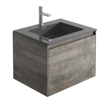 Odion Metallic Wall Hung Vanity Unit with Black Basin 600mm