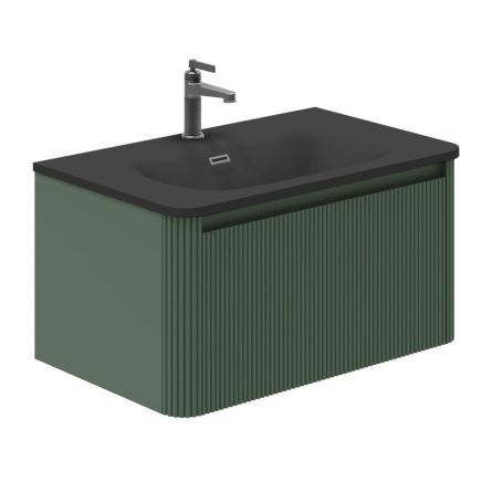 800mm Wish Ribbed Wall Hung Vanity Unit in Green with Black Basin