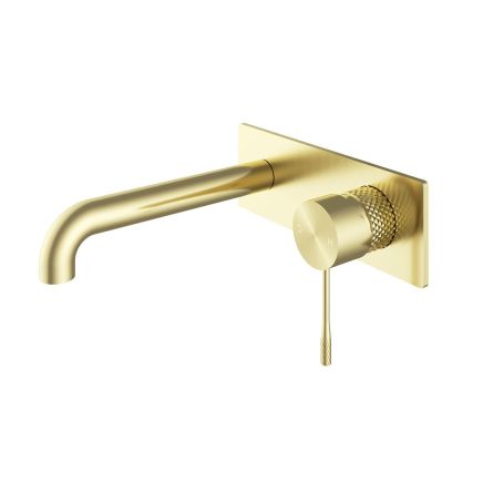 Moray Brushed Gold wall mounted basin tap featuring a textured knurled detailing