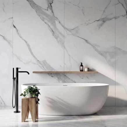 Atlantis Milan Carrara Gloss White Waterproof Tongue & Groove PVC Shower Wall Panel 1000mm