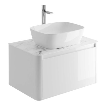 Callerton Gloss White Wall Hung Vanity Unit with White Marble Worktop 750mm