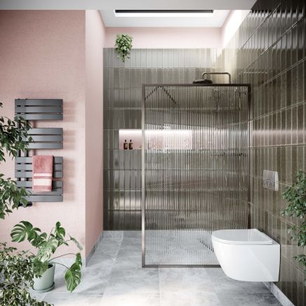Amien Gunmetal Framed Fluted Glass Shower Screen
