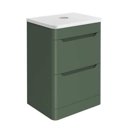 Ellis Forest Green Floor Standing Vanity Unit with White Worktop 500mm