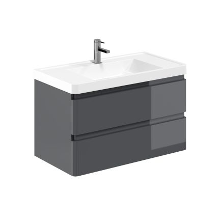 Neon Gloss Titanium Grey Wall Hung Vanity Unit with Resin Basin 900mm