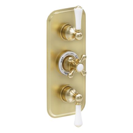 Warwick Brushed Gold Traditional Triple Concealed Thermostatic Shower Valve With Triple Outlet