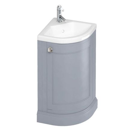 Traditional grey freestanding corner cloakroom vanity unit with integrated basin
