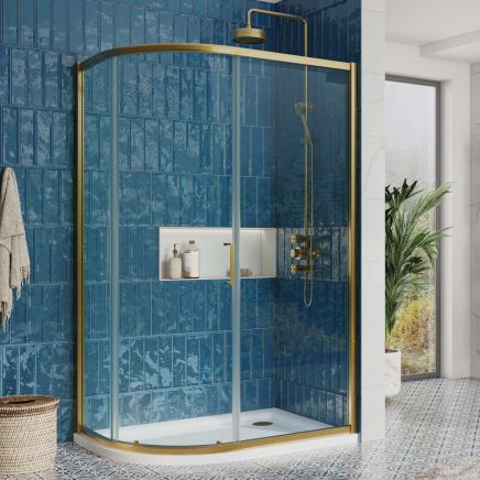 Fabio Brushed Gold Sliding Shower Door Quadrant