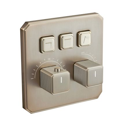 Flint Champagne Gold Square Concealed Thermostatic Shower Valve With Triple Outlet