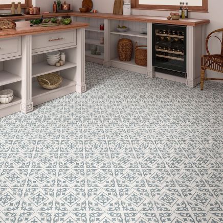 Tarifa Silver Patterned Matt Ceramic Tile Roomset