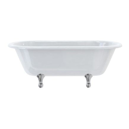 white roll top edge double ended bath with chrome Classical feet